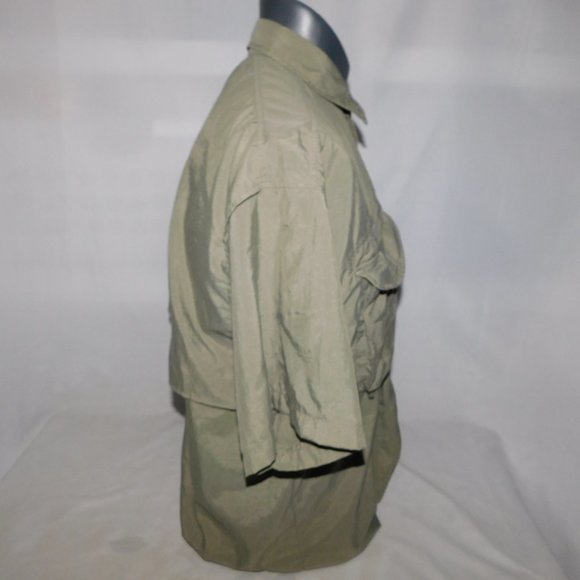 Columbia PFG Mens M Khaki Green Vented Fishing Outdoor Short Sleeve Button Shirt - Picture 9 of 13